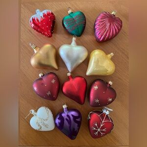 (12) Glass Heart Christmas Ornaments